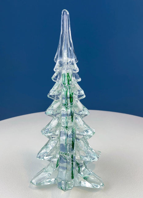 Lead Crystal Christmas Tree with Green Speckles. Hand Crafted Glass Pine Tree. Stylish Dining Table Decor. Seasonal or Everyday Display.