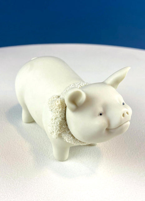 Lucky Smiling Pig Figurine by Snow Babies and Department 56. Cute White Porcelain Piglet Wearing Scarf. Holiday Decor. Collectibles.
