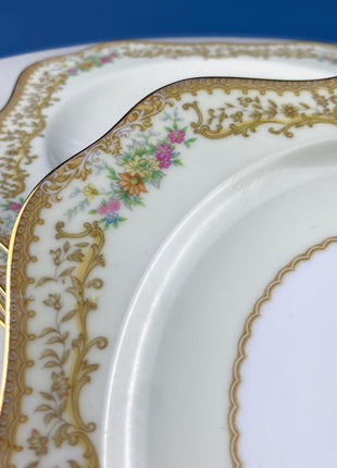 Dessert Salad Plates by Noritake, Elvira Pattern. 5 Porcelain Square Plates with Gold Garland Motifs. Hosting Essentials. Dining Room Decor.