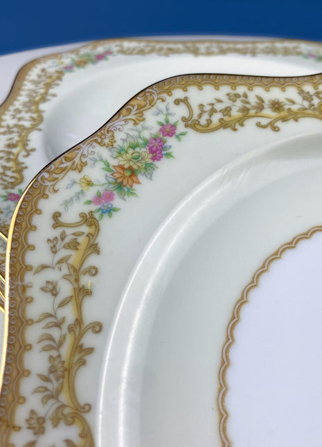 Dessert Salad Plates by Noritake, Elvira Pattern. 5 Porcelain Square Plates with Gold Garland Motifs. Hosting Essentials. Dining Room Decor.