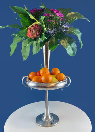 Extra Tall Silver Plated 2 Level Flower Fruit Vase Epergne. Hosting Essential. Antique Table Centerpiece. Transforms.