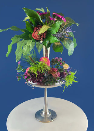 Extra Tall Silver Plated 2 Level Flower Fruit Vase Epergne. Hosting Essential. Antique Table Centerpiece. Transforms.
