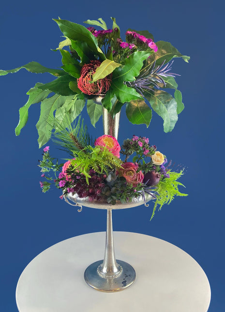 Extra Tall Silver Plated 2 Level Flower Fruit Vase Epergne. Hosting Essential. Antique Table Centerpiece. Transforms.