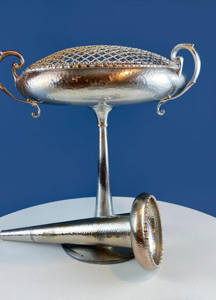 Extra Tall Silver Plated 2 Level Flower Fruit Vase Epergne. Hosting Essential. Antique Table Centerpiece. Transforms.