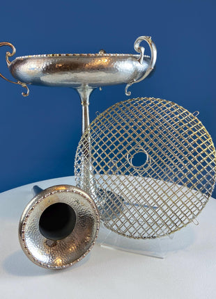 Extra Tall Silver Plated 2 Level Flower Fruit Vase Epergne. Hosting Essential. Antique Table Centerpiece. Transforms.