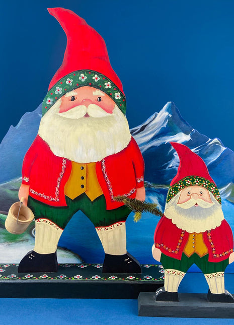 Two Hand-Painted on Wood German Santas or Elves. Rare Belsnickles in Traditional Folk Dress. Nordic Christmas Decor. Home Retail Display.