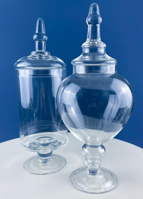 Glass Footed & Lidded Apothecary Jars for Storage, Objects Display, Bathroom Toiletries. Holiday Arrangements. Terrarium. Table Centerpiece.