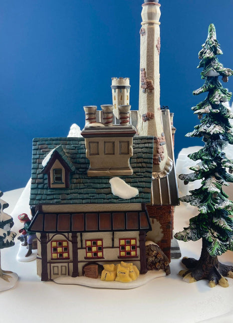 Illuminated Christmas Village "Clendum Cocoa Works" House" by Dept 56. Dickens Village Series, 1997. Porcelain Diorama.