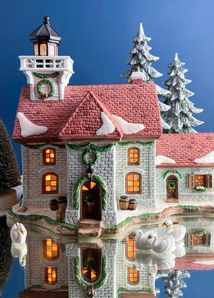 Illuminated Porcelain Christmas Village House. Harborside Village. Limited Edition. O'Well. Night Light. Home or Retail Display.