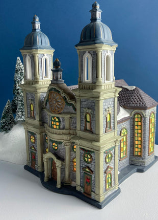 Illuminated Porcelain Christmas Village House.Grand Cathedral Church. Limited Edition. O'Well 2000. Night Light. Home or Retail Display.
