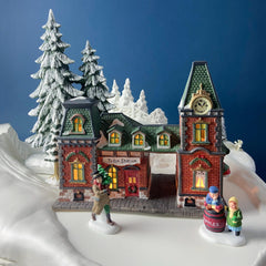 Illuminated Porcelain Christmas Village Train Station. Dickens Collection by O'Well, 1997. Seasonal Home Retail Display.