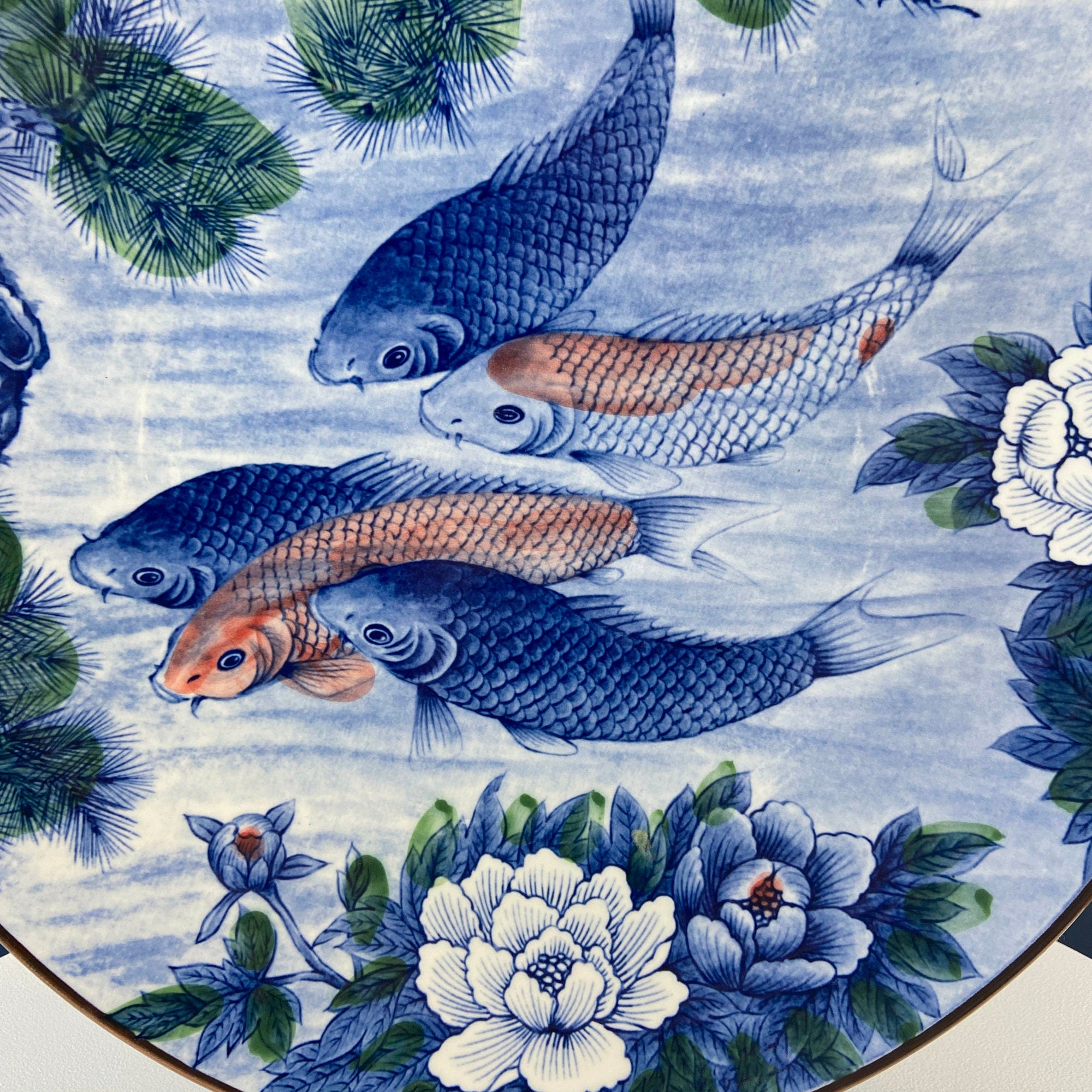 Handpainted Koi Fish Platter: Japanese Collectible Art Plate, 16