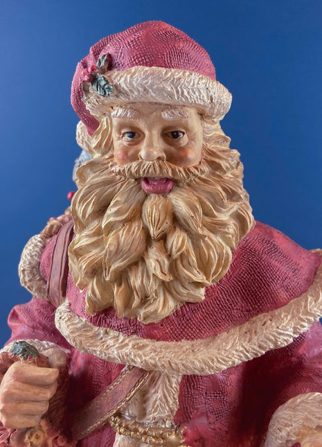 Large Vintage Santa Figurine with Little Girl and Bag of Gifts. Christmas Decoration. Holiday Celebration. Retail Home Seasonal Display.