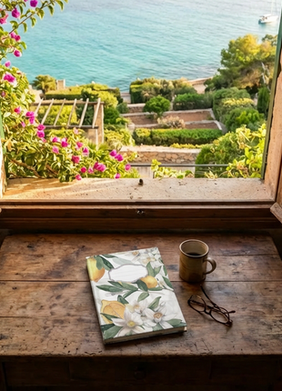 Mediterranean Lemon Blossom Hardcover Journal - Rustic Mediterranean Style