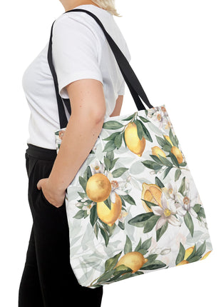 Italian tote bag with lemon design on a white background