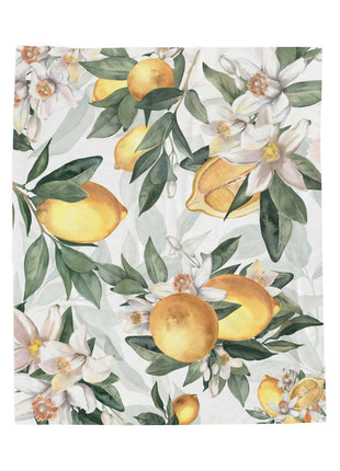 Lemon Blossom Velveteen Plush Blanket — Lemon Floral Cozy Throw