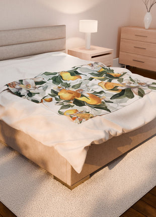Lemon Blossom Velveteen Plush Blanket — Lemon Floral Cozy Throw