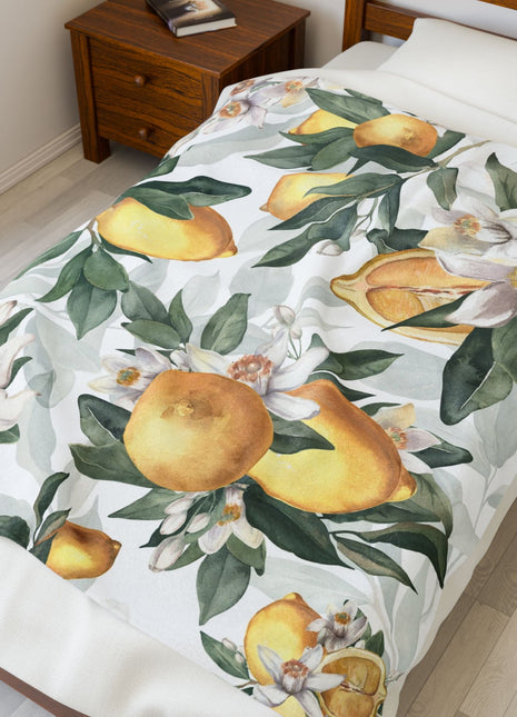 Lemon Blossom Velveteen Plush Blanket — Lemon Floral Cozy Throw