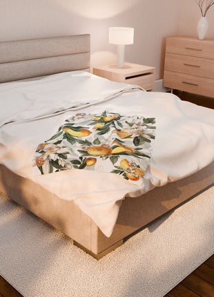 Lemon Blossom Velveteen Plush Blanket — Lemon Floral Cozy Throw