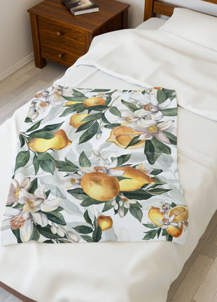 Lemon Blossom Velveteen Plush Blanket — Lemon Floral Cozy Throw