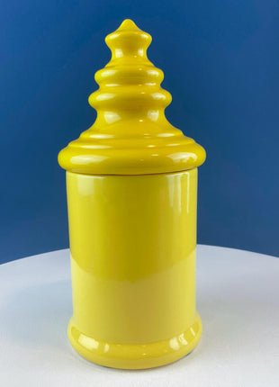 Vintage Mid Century Modern Dandelion Yellow Ceramic Lantern Shaped Canisters with Lids. Set of 3. Kitchen Dining Rm Decor. Modern Farmhouse.