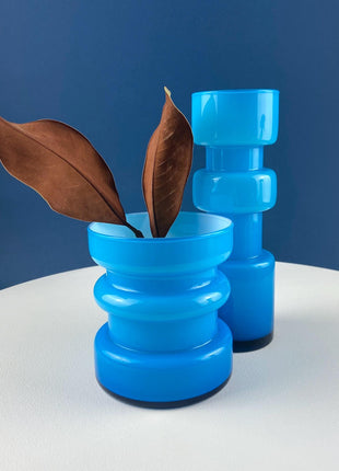 Set of 2 Modern Aqua Blue Geometrical Vases Ornamental Art Glass. Home Office or Retail Decor. Interior Design Ideas. Gift for Him or Her.