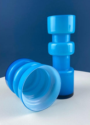 Set of 2 Modern Aqua Blue Geometrical Vases Ornamental Art Glass. Home Office or Retail Decor. Interior Design Ideas. Gift for Him or Her.