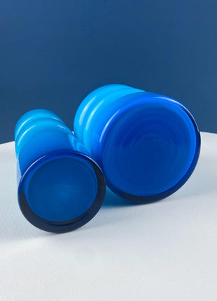 Set of 2 Modern Aqua Blue Geometrical Vases Ornamental Art Glass. Home Office or Retail Decor. Interior Design Ideas. Gift for Him or Her.