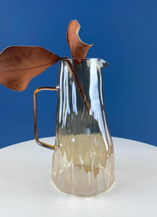 Iridescent Peach Bark Pattern Glass Pitcher Vase. Hand Blown 10" Water Ice Tea Juice or Lemonade Jug. Garden Party Lemonade Stand Tea Party.