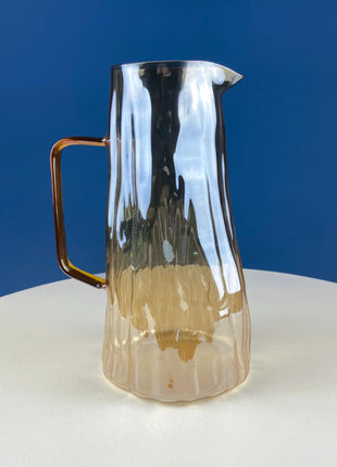 Iridescent Peach Bark Pattern Glass Pitcher Vase. Hand Blown 10" Water Ice Tea Juice or Lemonade Jug. Garden Party Lemonade Stand Tea Party.