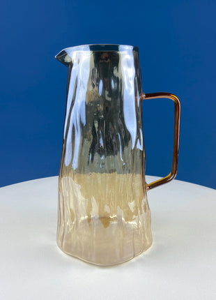 Iridescent Peach Bark Pattern Glass Pitcher Vase. Hand Blown 10" Water Ice Tea Juice or Lemonade Jug. Garden Party Lemonade Stand Tea Party.