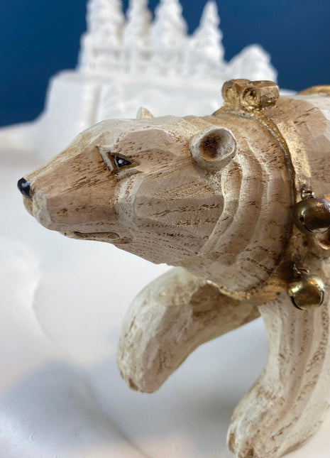 Polar Bear & 3 Tall Skinny Pines Figurines. Holiday Christmas Diorama. Set of 4 Figurines. Home Retail Seasonal Decor.