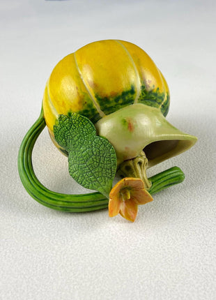 Vintage Porcelain Creamer in Shape of Pumpkin. 3D Highly Detailed Flower and Leaf. Modern Farmhouse. Dining Room Decor. Hosting Essential.