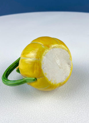 Vintage Porcelain Creamer in Shape of Pumpkin. 3D Highly Detailed Flower and Leaf. Modern Farmhouse. Dining Room Decor. Hosting Essential.