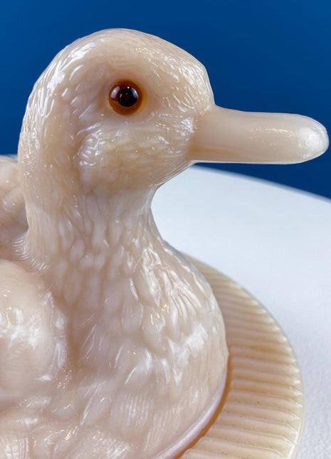 Westmoreland Peach Milk Glass Duck Dish. Serveware or Storage Bird Bowl for Candy, Trinkets, or Bathroom Accessories. Modern Farmhouse.