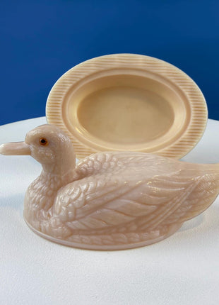 Westmoreland Peach Milk Glass Duck Dish. Serveware or Storage Bird Bowl for Candy, Trinkets, or Bathroom Accessories. Modern Farmhouse.