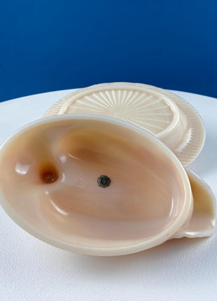 Westmoreland Peach Milk Glass Duck Dish. Serveware or Storage Bird Bowl for Candy, Trinkets, or Bathroom Accessories. Modern Farmhouse.