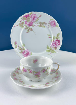 Antique Porcelain Tea Cup and Saucer Trio. Hand-Painted Roses by M&Z Austria and Rosenthal. Home Decor. Tea Hosting Essentials.