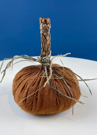 Rustic Distressed Fabric Pumpkins with Wooden Stems. Set of 2. Thanksgiving Halloween or Fall Home Retail Display. Modern Farmhouse.