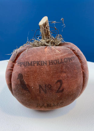 Rustic Distressed Fabric Pumpkins with Wooden Stems. Set of 2. Thanksgiving Halloween or Fall Home Retail Display. Modern Farmhouse.