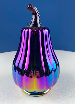 Set of 2 Iridescent Glass & Ceramic Pumpkins Gourds. Home or Retail Fall Decor. Halloween Display. Thanksgiving Table Centerpiece.