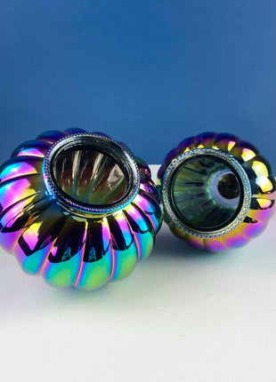 Set of 3 Iridescent Glass & Ceramic Pumpkins Gourds. Home or Retail Fall Decor. Halloween Display. Thanksgiving Table Centerpiece.