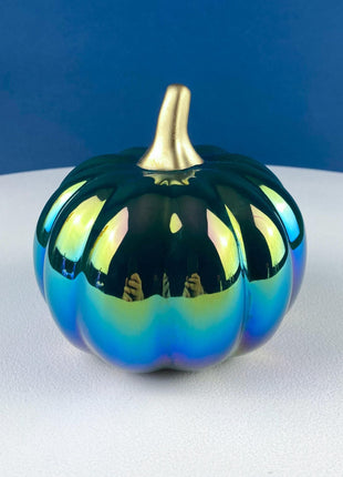 Set of 3 Iridescent Glass & Ceramic Pumpkins Gourds. Home or Retail Fall Decor. Halloween Display. Thanksgiving Table Centerpiece.