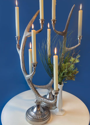 Stainless Steel Antler Candle Holders. Set of 2. Dining Room Table Centerpiece. Rustic, Lodge Inspired, Cabin Style, Hunting Themed.