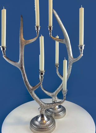 Stainless Steel Antler Candle Holders. Set of 2. Dining Room Table Centerpiece. Rustic, Lodge Inspired, Cabin Style, Hunting Themed.