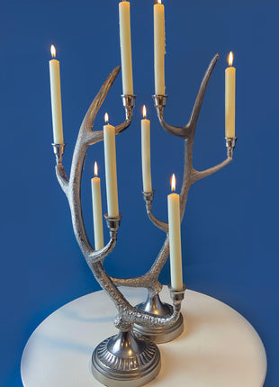 Stainless Steel Antler Candle Holders. Set of 2. Dining Room Table Centerpiece. Rustic, Lodge Inspired, Cabin Style, Hunting Themed.