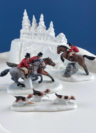Tally Ho Hunting Scene. Christmas Village Accessories by Department 56. Seasonal Decor for Home or Retail. Set of 3.