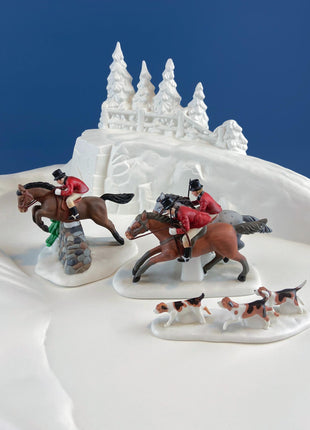 Tally Ho Hunting Scene. Christmas Village Accessories by Department 56. Seasonal Decor for Home or Retail. Set of 3.