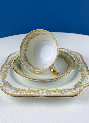 Tea Coffee Serving Set by Noritake, Elvira. 4 Porcelain Cups & Saucers, 4 Square Dessert Salad Plates. Hosting Essentials. Dining Room Decor