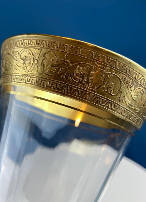 Tiffin Franciscan Wine Goblets with Embossed Gold Rims. Set of 5 Faceted Mid Century Stemware. 24K Gold. Dining Room Decor. Gift for Him Her